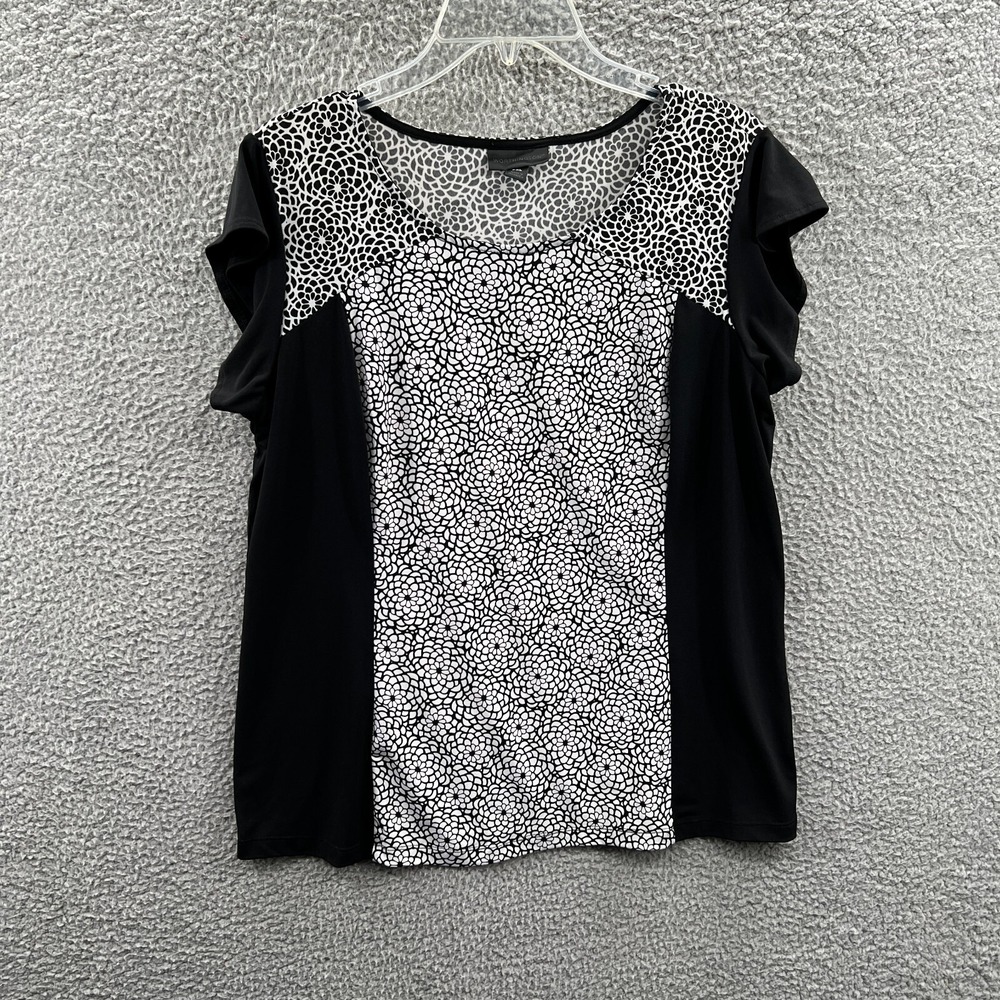 Womens Minimalist Top XL Petite Abstract Floral Colorblock Flutter Sleeve Casual